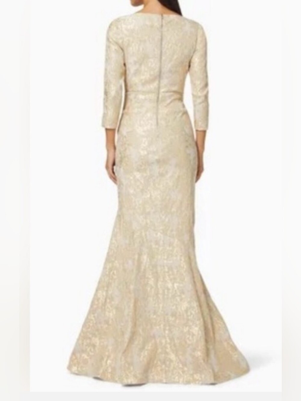 Teri Jon By Rickie Freeman NWT Size 10 Long-Sleeve Gold Lace Mermaid Gown PTP 19 - Picture 4 of 10